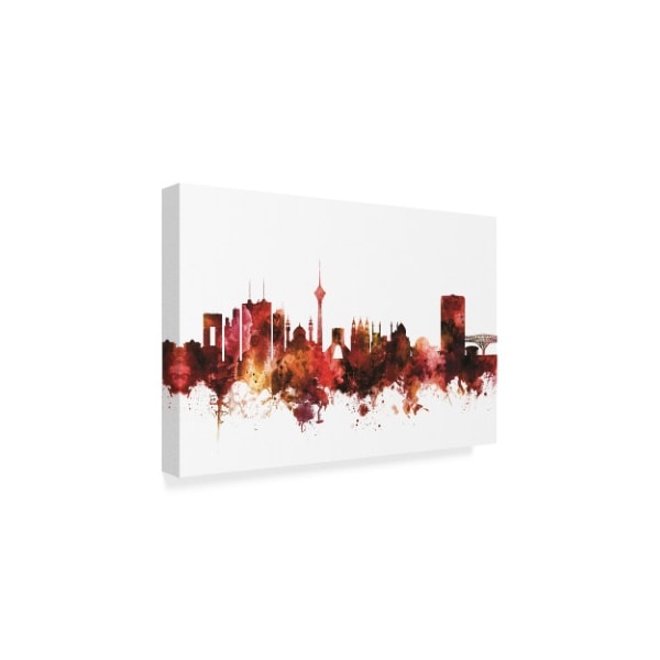 Michael Tompsett 'Tehran Iran Skyline Red' Canvas Art,30x47